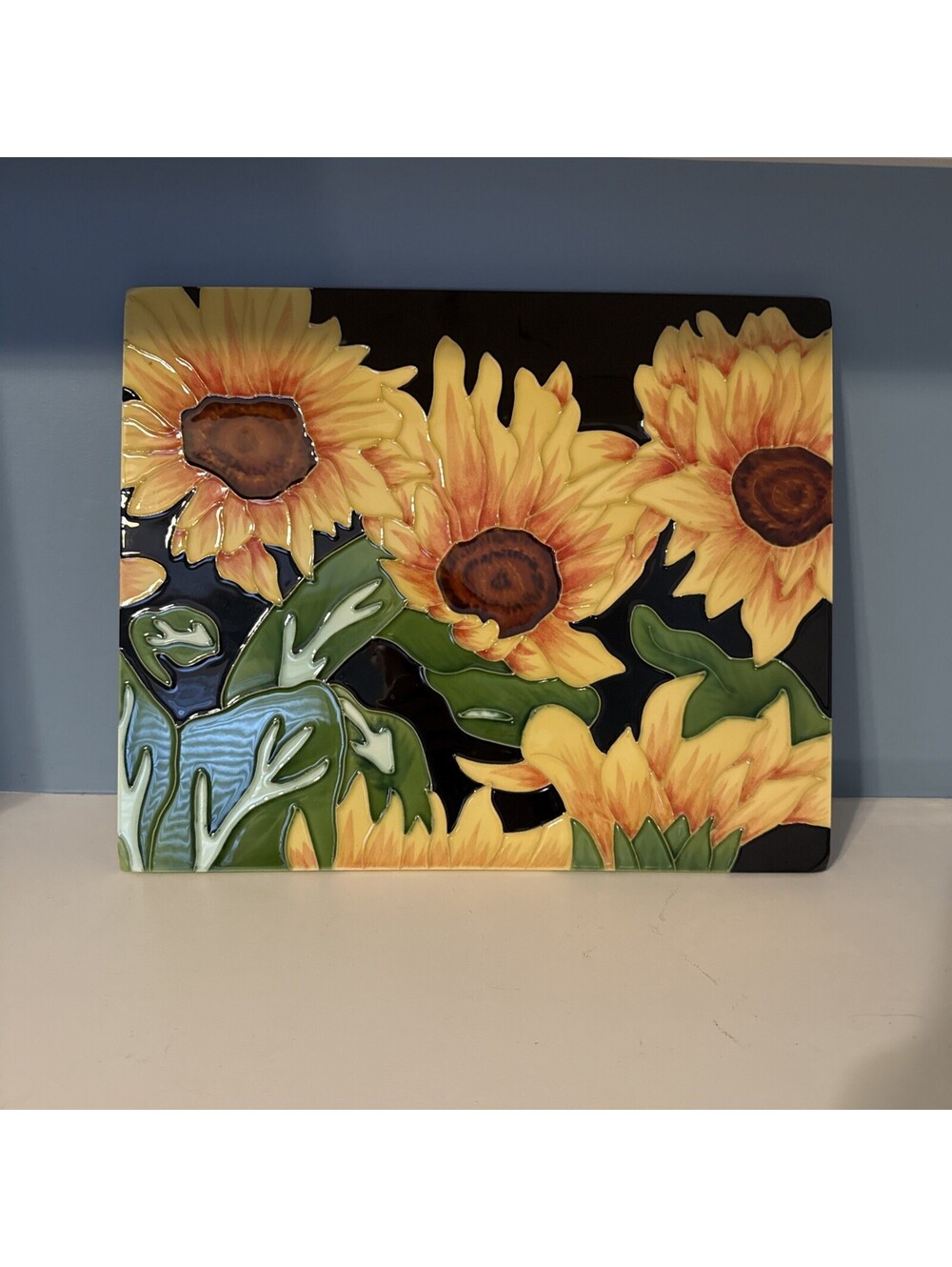 En Vogue Art on Tiles Hand-Painted 16x13 Sunflower Ceramic Wall Plaque Sign